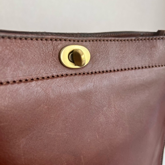 Made in Italy Leather Crossbody Bag Brown Turn-Lock Triple-Gusset Vintage - Picture 3 of 15